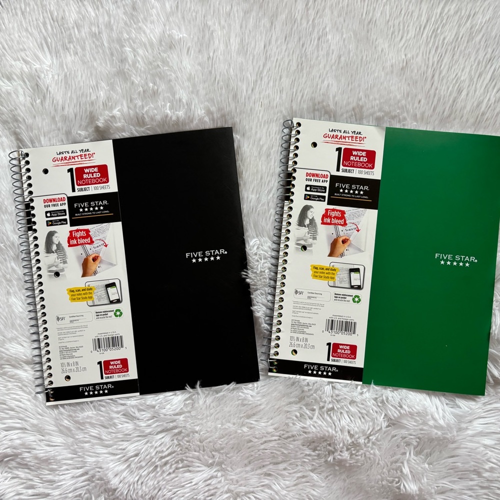 Five Star‎ Wide Ruled 1 Subject Notebooks Set of 2